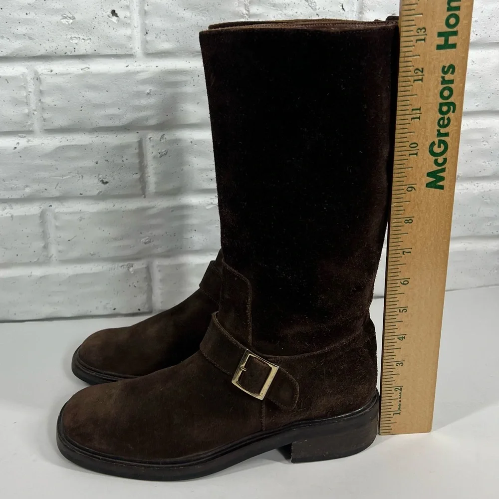 GUCCI Chocolate Brown Suede Biker Style Pull-on Low Heel Boots Size 8.5 - Picture 12 of 13